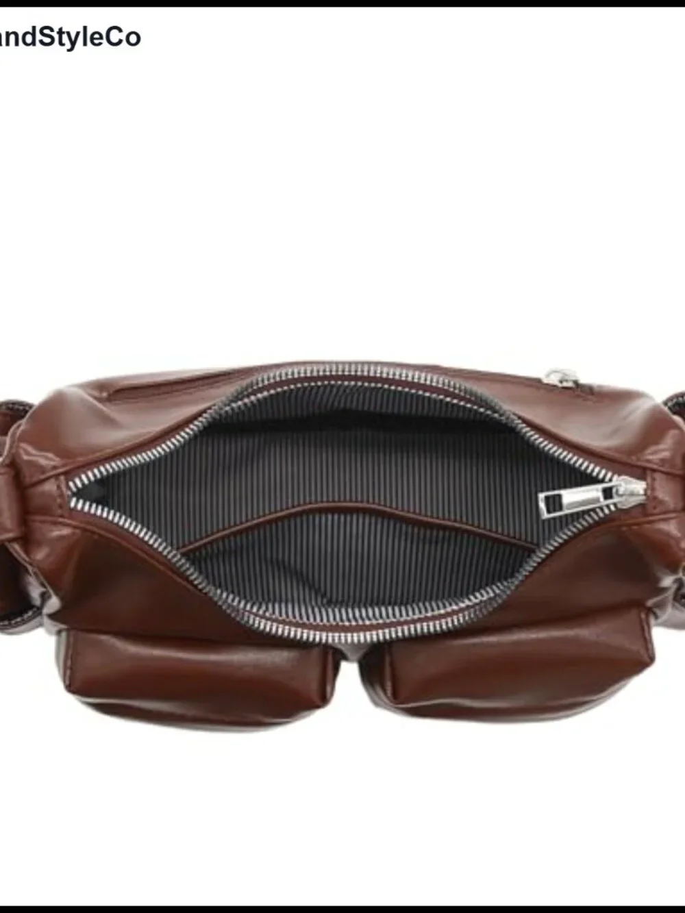 Glossy Faux Leather Multi Pocket Shoulder Bag Hobo Adjustable Strap